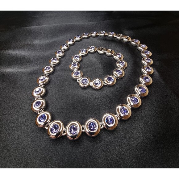 Vintage Nolan Miller Purple Crystal Necklace And Bracelet Set In Silver Tone Set - Picture 1 of 6